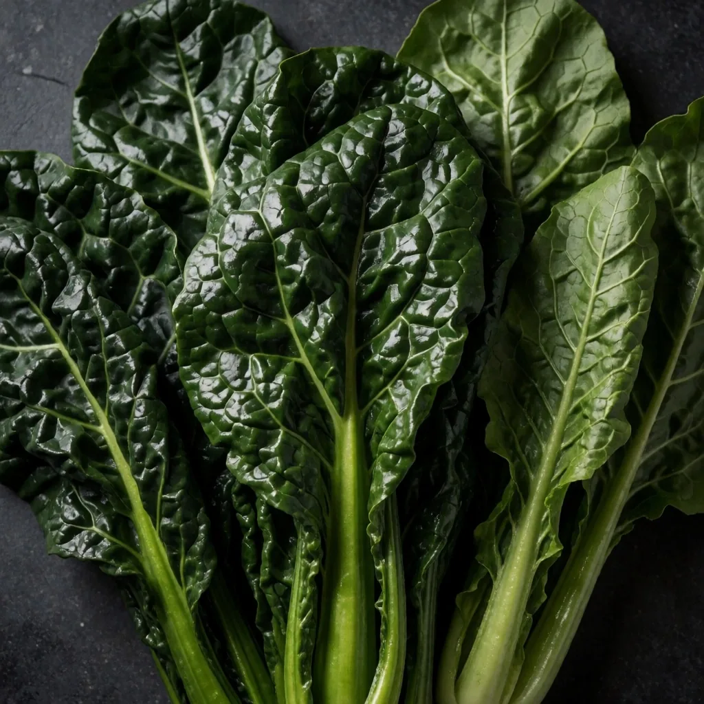 Dark leafy greens on graphite surface